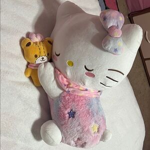 Large Hello Kitty Plush with Bear - White, Pink, and Yellow